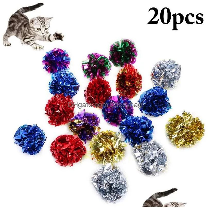 cat toys 20pcs/set fun mylar crinkle ball toy interactive colorful sound ring paper kitten playing balls pet products