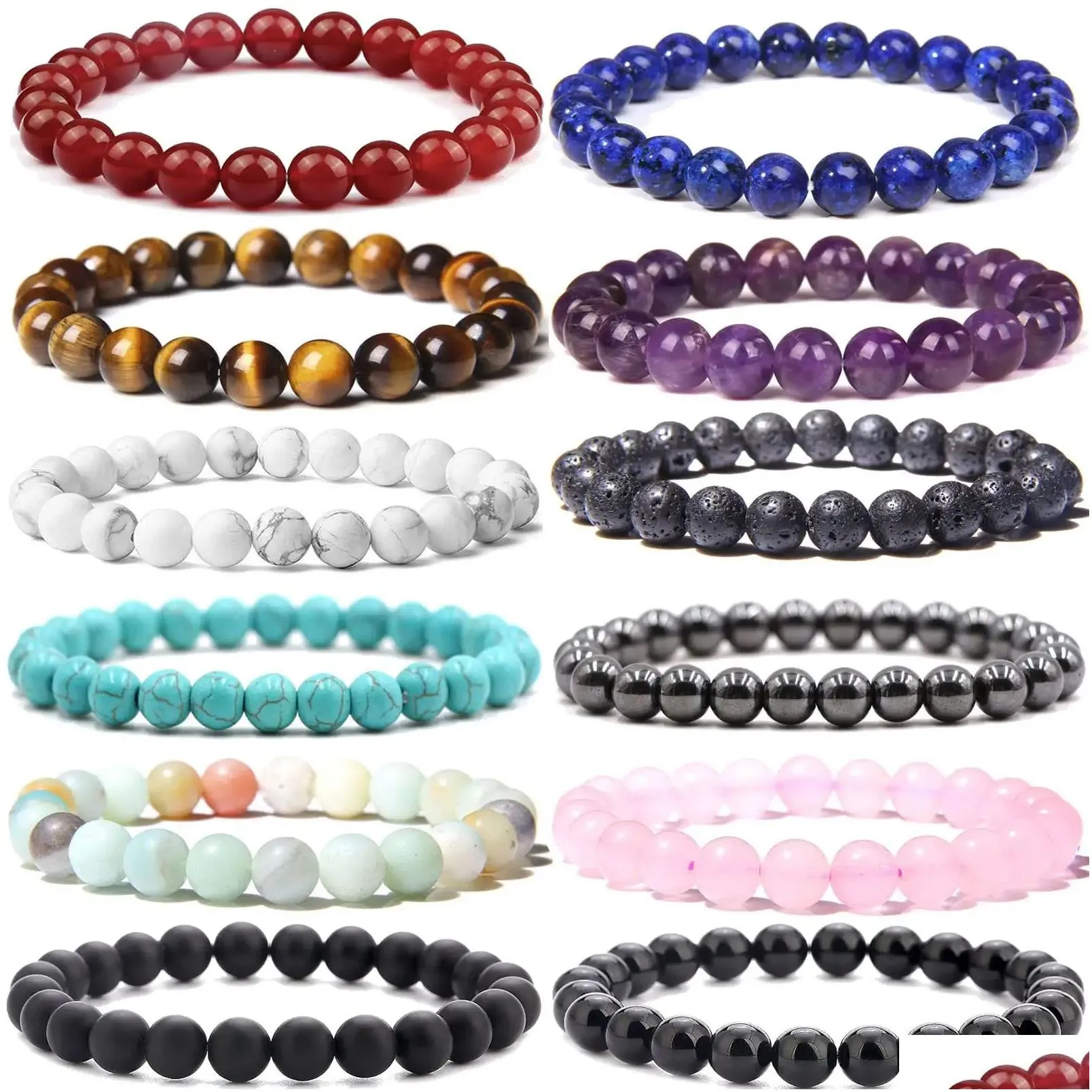 Beaded Strands 8Mm Gemstones Bracelets For Men Women Stone Healing Bead Semiprecious Stretch Round Crystal Unisex Drop Deli Amajewelry