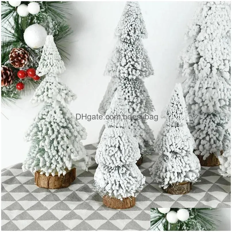 christmas decorations artificial mini tree nordic flocking year decoration white cedar merry xmas home party desktop ornaments navidad