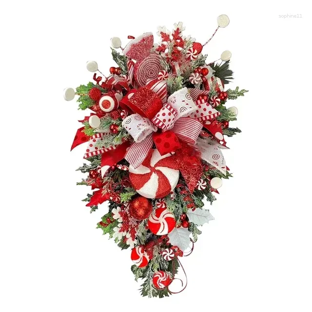 decorative flowers christmas wreath candy cane artificial window door hanging garlands rattan home decoration 2023