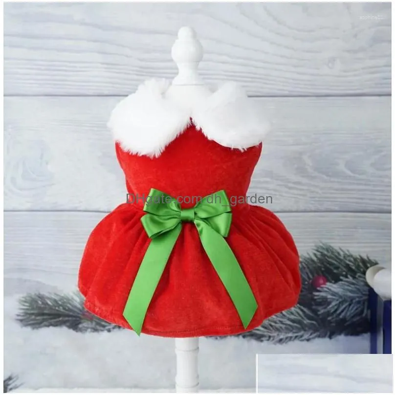 dog apparel christmas clothes dress coat red skirt costume pet cat warm bow