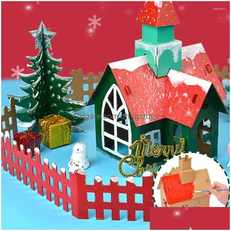 party decoration 1set christmas paper house multi type diy painting houses with tree sets for naviadad home kids crafts supplies