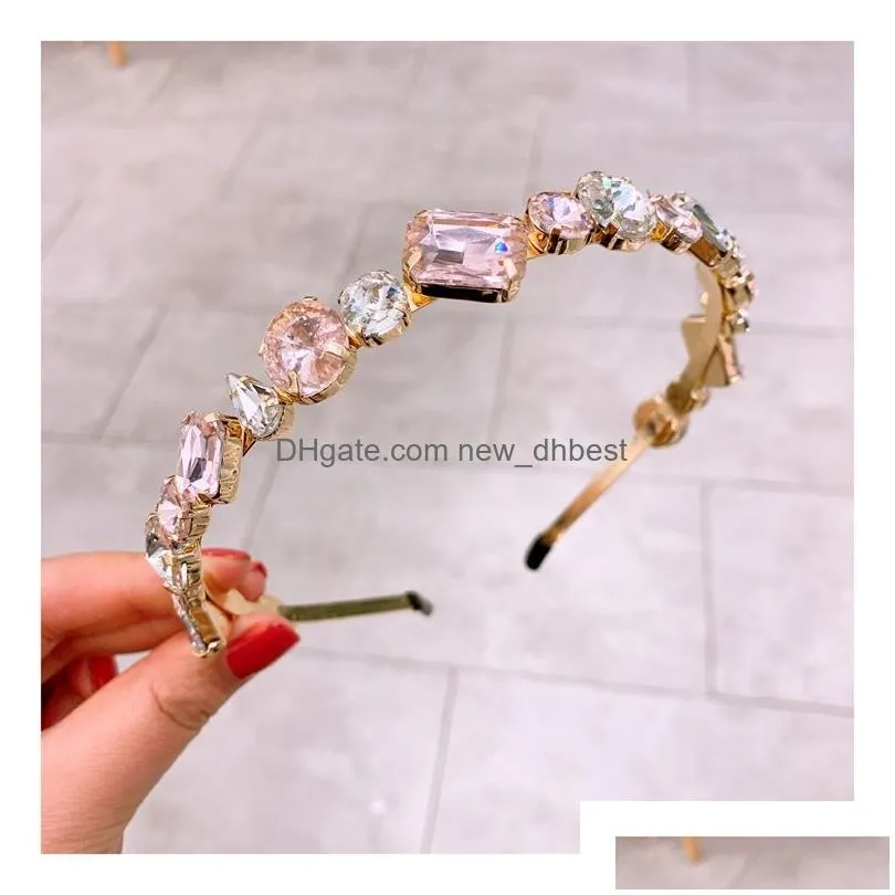 Headbands Exquisite Baroque Fl Colorf Crystal Headband For Woman Luxury Geometric Glass Drill Sponge Hair Hoop Party Headpieces Drop D Dhz4O
