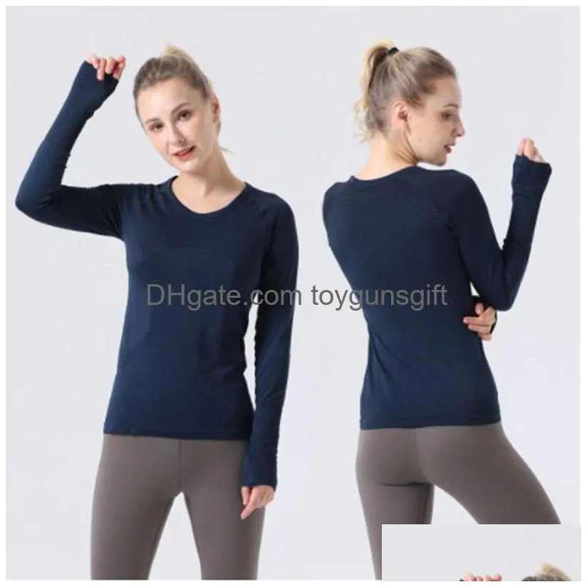 Womens Yoga Sport Top Long Sleeve Running Shirt High Elastic Scoop Neck Gym Jogging Activewear Dry Fit T Drop Delivery Dhiks