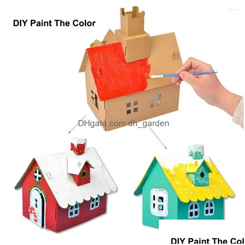 party decoration 1set christmas paper house multi type diy painting houses with tree sets for naviadad home kids crafts supplies