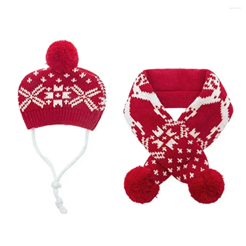 dog apparel 1 set pet hat scarf snowflake pattern all- skin friendly dogs knitted beanie neckerchief kit winter