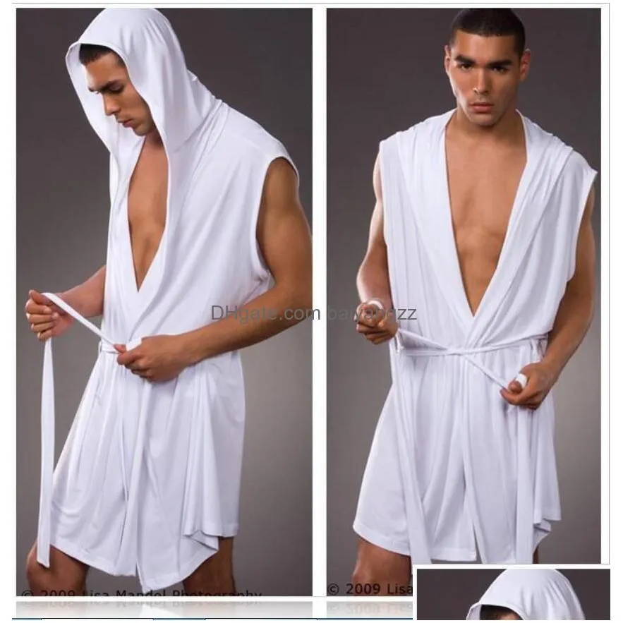 Men`S Sleepwear Blue Ice Silk Bathrobes For Men Gay Loungewear Nightgown Robe Sets Y Kimono Bath Robes Mens Pajamas Sleepwear Drop Del Dh2Vu