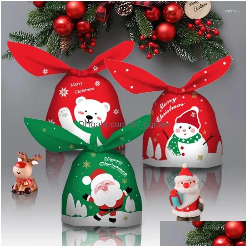 christmas decorations 10pcs long ear gift bag cartoon santa claus plastic candy packaging bags xmas party year home decoration navidad