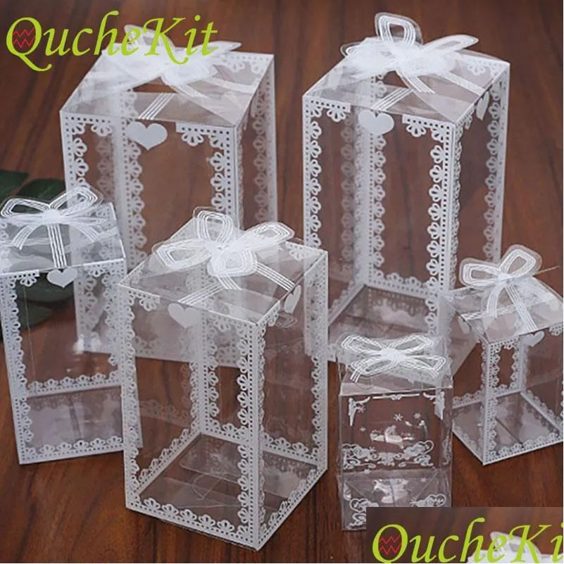 gift wrap 10/50pcs clear pvc box wedding christmas party favor cake candy chocolate plastic packaging boxes transparent flower case