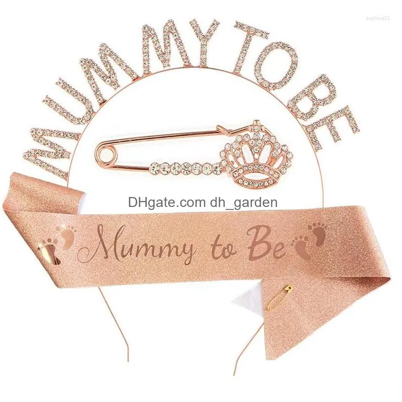 party decoration 3pc/set baby shower mommy to be/mummy be rose gold headband crown brooch satin sash set boy girl gender reveal