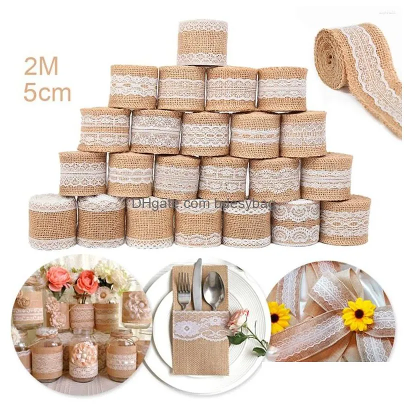 party decoration 2m natural jute burlap hessian ribbon rolls vintage rustic wedding christmas gift wrapping festival home decor