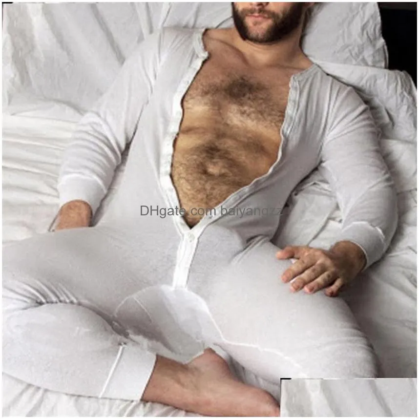 Men`S Sleepwear Y Men Sleepwear Mens Stretch Leotard Underwear Pajamas Comfortable And Soft Bodysuit Long Sleeve Drop Delivery Apparel Dh8Te