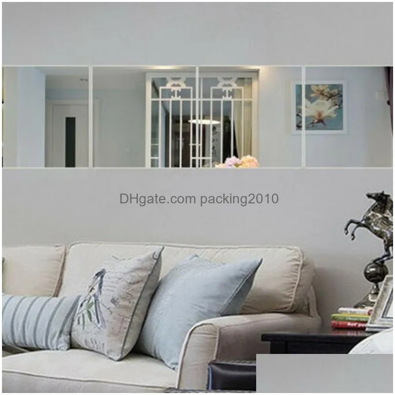 Wall Stickers 9Pcs Mirror Wall Sticker 15Cm Acrylic Square Tile Stickers Decal Home Living Room Decor 150 0 2Mm 220716 Drop Delivery H Dhxkv