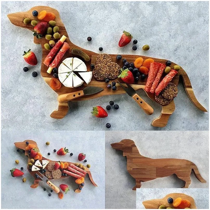 Decorative Plates Decorative Plates Creative Wood Dachshund Dog Dinner Plate Sau Wooden Tray Table Decoration Funny Party Gift 230713 Dhcq7