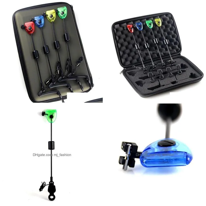 Fishing Accessories Fishing Accessories Swingers Set Bite Alarm Indicators 4Pcs In Zipped Case Led Illuminated Swinger Carp A501 Drop Dhg8O