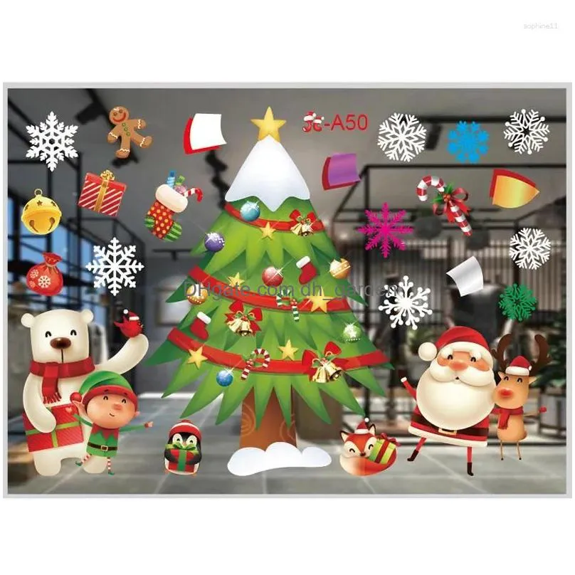 party decoration christmas window paste color tree santa claus gift pattern sticker white snowflake wall year