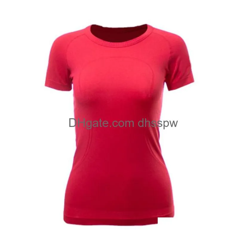 Lu-088 Nwt Womens Sports T-Shirt Fitness Clothing Woman Short Sleeve Workout Shirts Gym Tops Active Wear Yoga Clothes Ladies Drop Deli Dhois