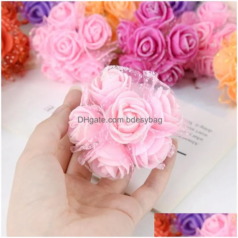 decorative flowers 36/72pcs 3.5cm foam roses glitter artificial for diy bouquet bridal wedding home decoration scrapbook wreath fake