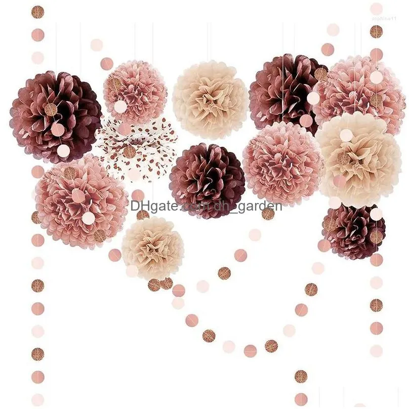 party decoration rose pink burgundy wedding decorations paper pom poms dots garlands hanging backdrop for sweet 16 18 birthday decor