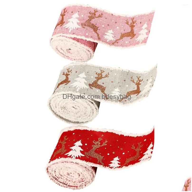 gift wrap jewelry drawstring pouch 3 pcs christmas ribbon wired edge decorations 6.5cm linen printed elks camouflage wrapping paper