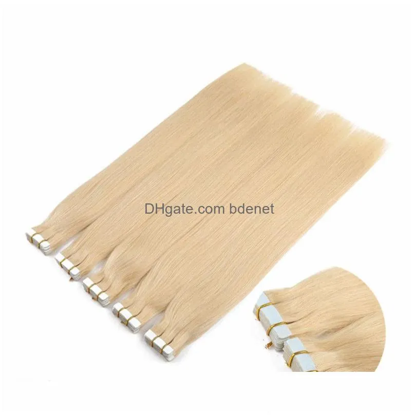 Skin Weft Hair Extension 150Gram 60Pcs 18 20 22 24 Inch Hair Glue Skin Weft Pu Tape In Human Extensions Indian Remy More Colors For Op Dh1Tj