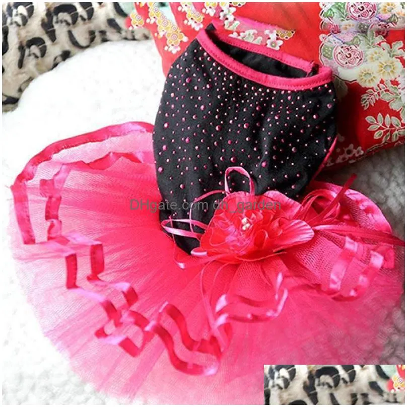 dog apparel pet rose flower gauze dress skirt puppy cat princess clothes sequins small lace vertical striped summer