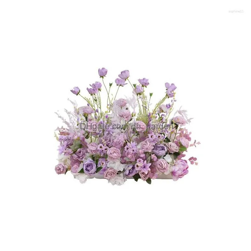 decorative flowers purple wedding decoration artificial rose flower row arrangement simulation scene t stage road lead