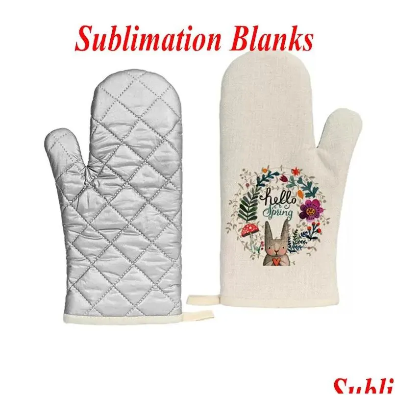 sublimation thicken kitchen mitts cotton linen cooking microwave heat insulation glove anti scalding oven gloves gift for mom