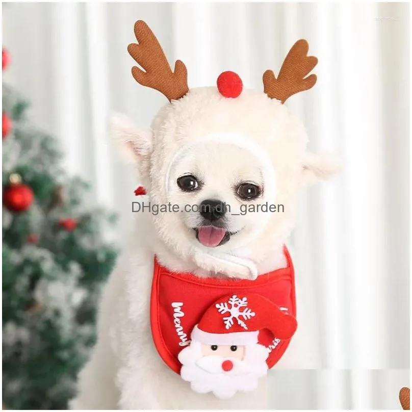 dog apparel christmas pet hat cute antlers saliva towel for cat clothing supplies party caps winter warm accessories
