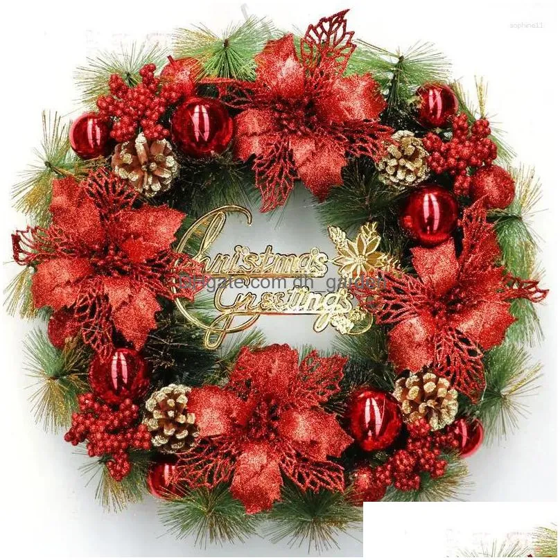 decorative flowers christmas wreath big red flower berry navidad party wall door window fireplace staircase garden 2023