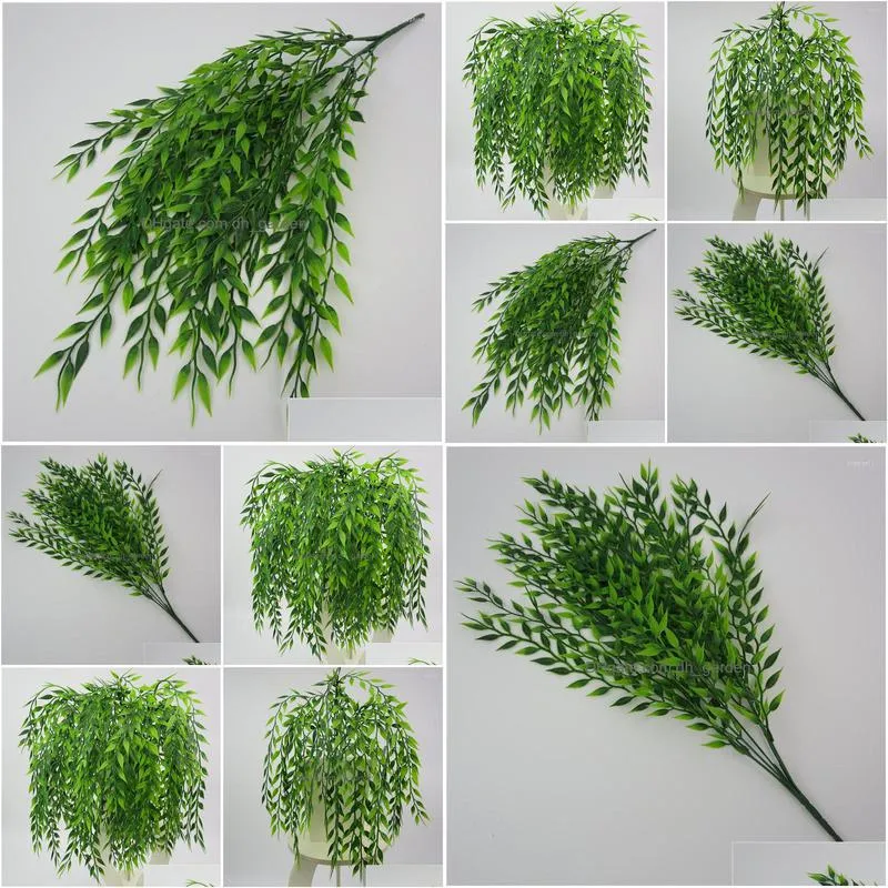 decorative flowers green hanging plant artificial willow wall home balcony flower basket