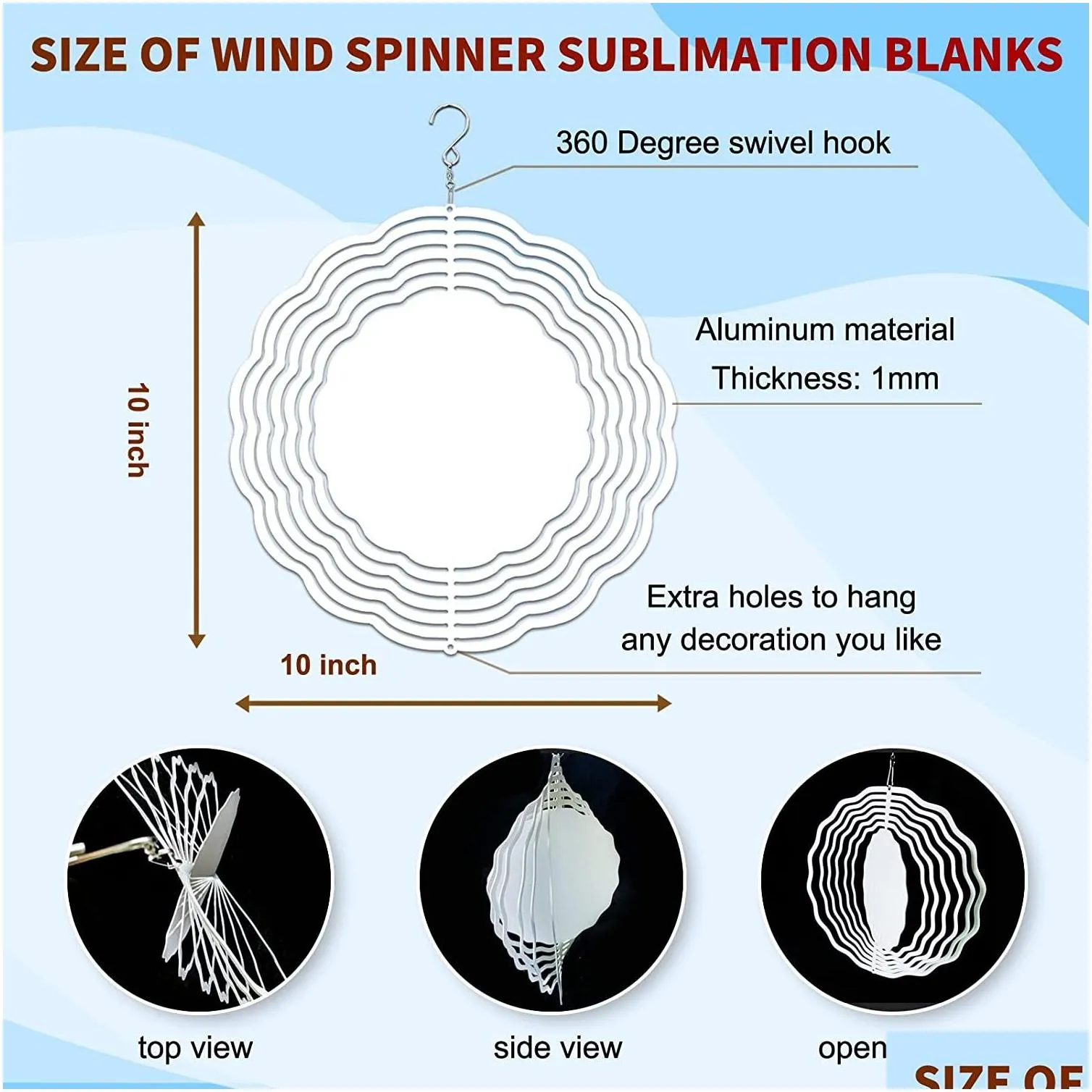 10 inch sublimation wind spinner blanks 3d aluminum double sided circle wind powered kinetic sculpture hanging outdoor yards garden decoration