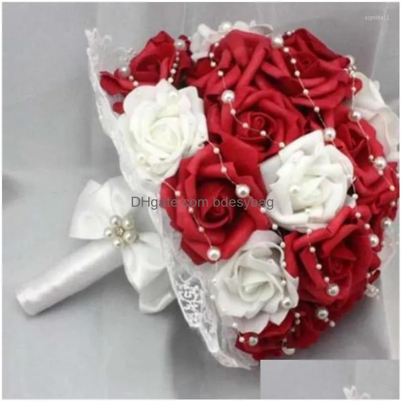 decorative flowers beautiful artificial red wedding bridal bouquets pearls flower rose bouquet