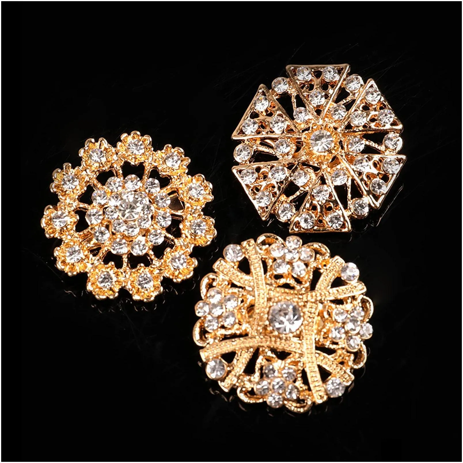 Pins Brooches Mixed Rhinestone Crystal Brooch Alloy Gold Vintage Assorted Set For Wedding Bouquet Party Gift Craft Diy Drop Delivery