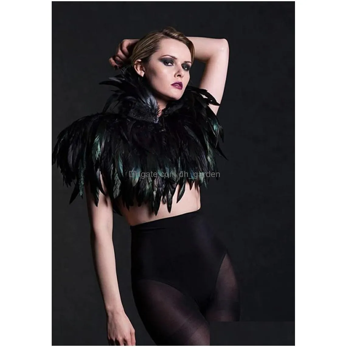 Scarves Scarves Black Burlesque Feather Shawl Scarf Cape Gothic Dress Costume Halloween Party Fancy Fashion Drop Delivery Fa Dhgarden Dhlu9