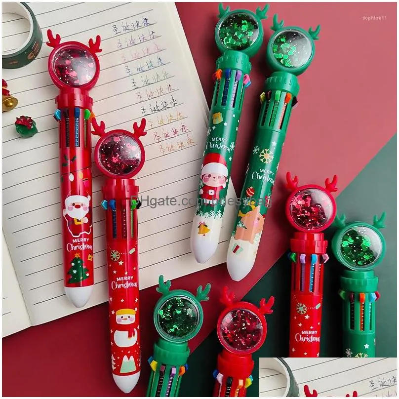 Ballpoint Pens Wholesale Cartoon Colorf Pen Santa Claus Xmas Tree Deer Ballpoint Merry Christmas Gifts Stationery Writing Tool Office Dho4W