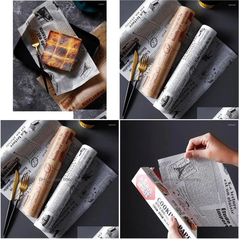 Baking & Pastry Tools Baking Tools 8M 30Cm Paper Food Grade Grease Bbq Bread Sandwich Burger Fries Wrappers Cookie Oilpaper 1 Roll Dro Dhqup