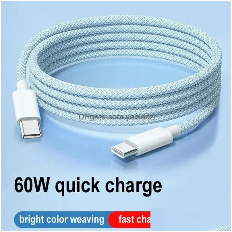  est 60w pd usb c charge cable type c  for 15 phone braided c to c fast charging cables for samsung xiaomi  with retail