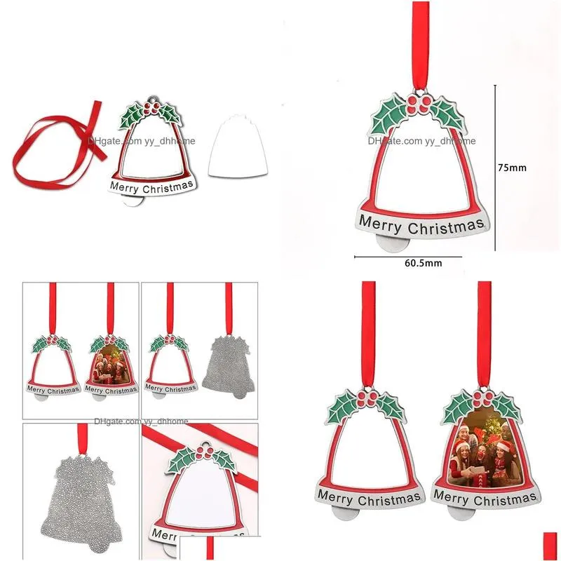 christmas pendants sublimation diy white blanks ring bell christmas tree decorations zinc alloy merry christmas bell shaped keychain 1013 mm