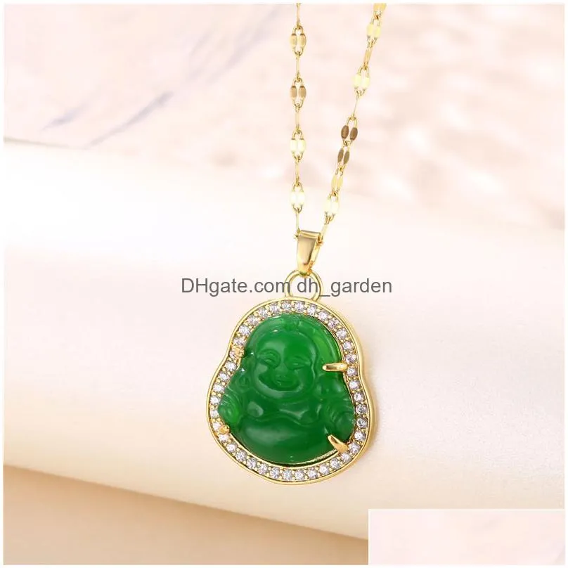 Pendant Necklaces Pendant Necklaces Anniyo Green Blue Pink White Buddha Women Amet Chinese Style Maitreya Jewelry Model Drop Dhgarden Dhkxt