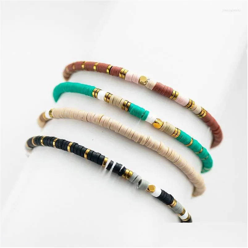 Chain Link Bracelets Bohemian Mix Color Polymer Clay Chain Bangles For Women Handmade Miyuki Beads Bracelet Stainless Steel Dhgarden Dhe43