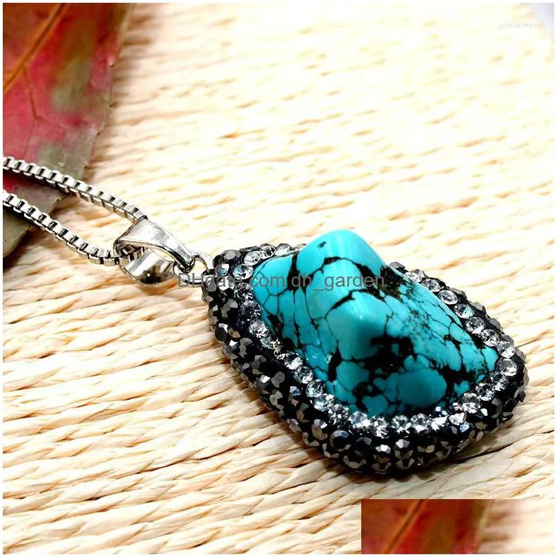 Pendant Necklaces Pendant Necklaces Blue Stone Necklace With Crystal Diy Irregar Fl Filled Charm Accessorypendant Drop Deliv Dhgarden Dhrgx