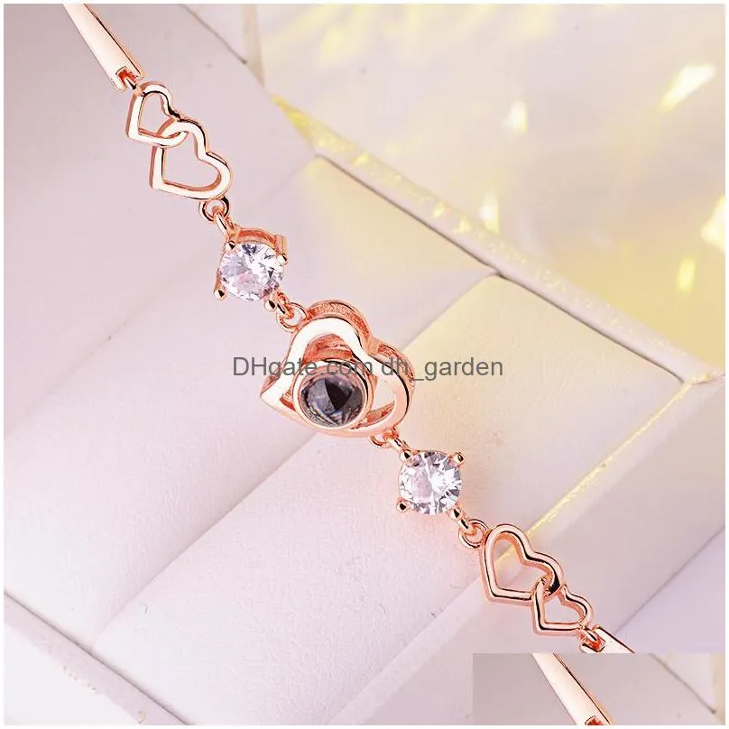 Chain Link Chain Love Heart-Shaped Bracelet 100 Languages I You Valentines Day Gift Drop Delivery Jewelry Bracelets Dhgarden Dhzfi