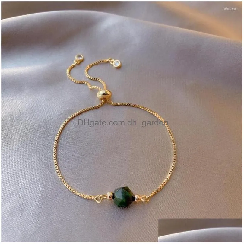 Chain Link Bracelets 2Pcs/Set Adjustable Light Luxury Green Gem Stone Bracelet Female Korean Version Simple Personality Nich Dhgarden Dh8Of