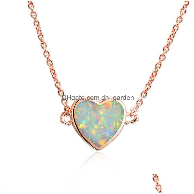 Pendant Necklaces Pendant Necklaces Boho Women Love Heart Charm Rose Gold Color White Opal Necklace For Wedding Band Jewelry Dhgarden Dheyr