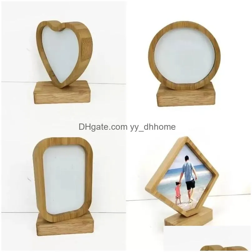 ups stock bamboos sublimation blank p o frame with base diy double sided wood love heart round frames picture painting decoration