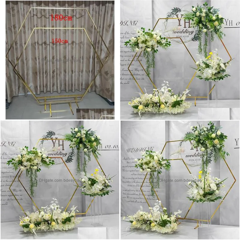 Party Decoration Party Decoration 2Pcs Shiny Hexagon Wedding Arch Decor Backdrop Stand Flower Geometric Home Drop Delivery Home Garden Dhmli