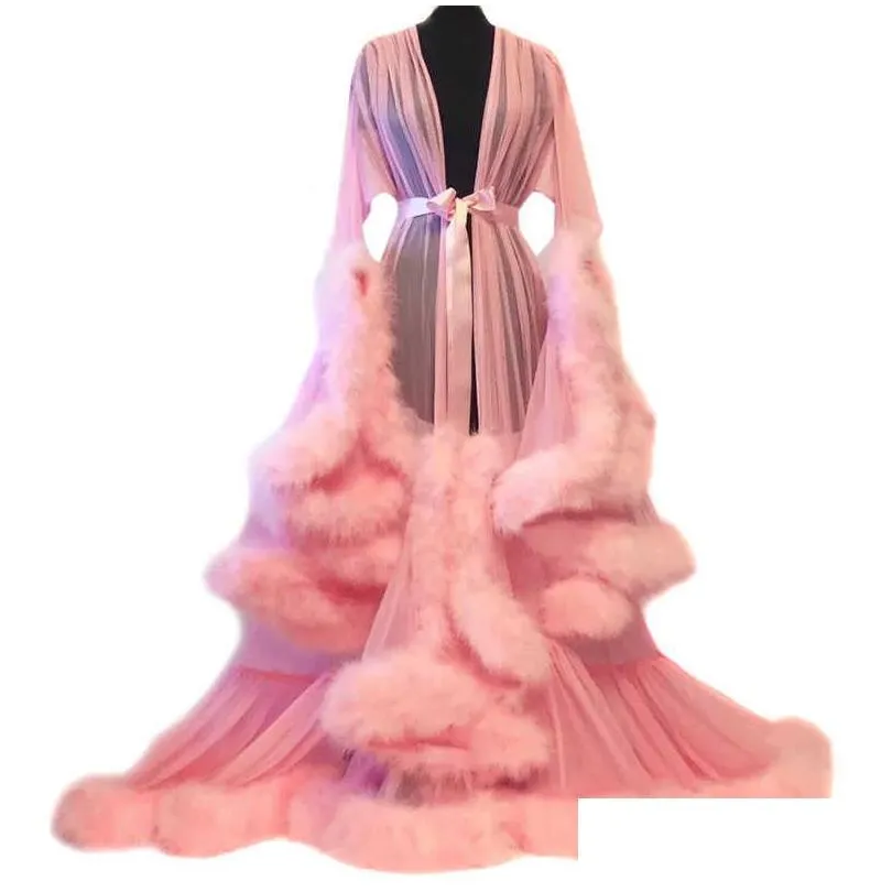 Home Clothing Solid Color Maternity Robes Women Long Dress Tle Bathrobe Dresses Po Shoot Birthday Party Bridal Fluffy Sleepwear 210924 Dh0N3