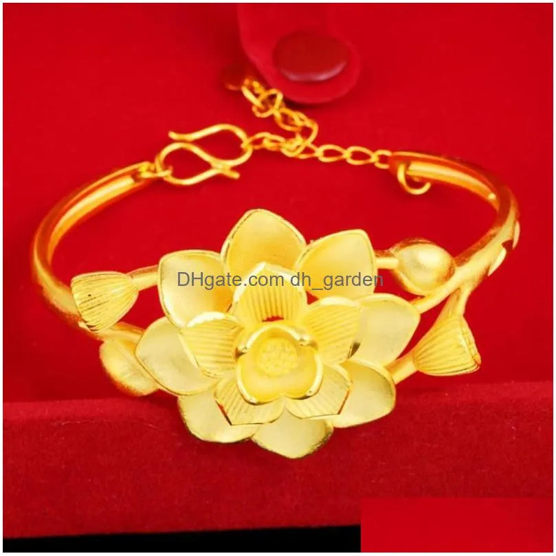 Chain Link Chain Hi Lotus Bracelet Female 24K Gold Hand Party Friend Birthday Gift Girl Fine Jewelry Womens Drop Delivery Jew Dhgarden Dhtem