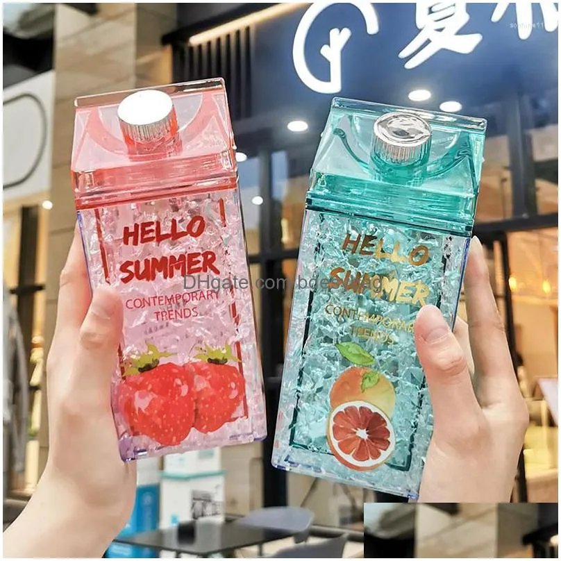 Water Bottles Water Bottles 430Ml Square Double Bottle Outdoor Ice Cup St Cold Drink Creative Summer Student Drinking Plastic Drop Del Dhwkp